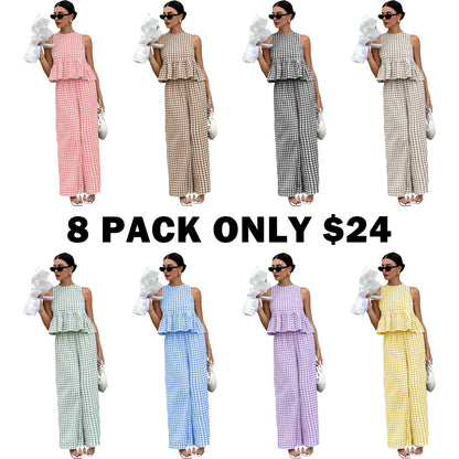 Women's Casual Sleeveless Top + Striped Pants Set