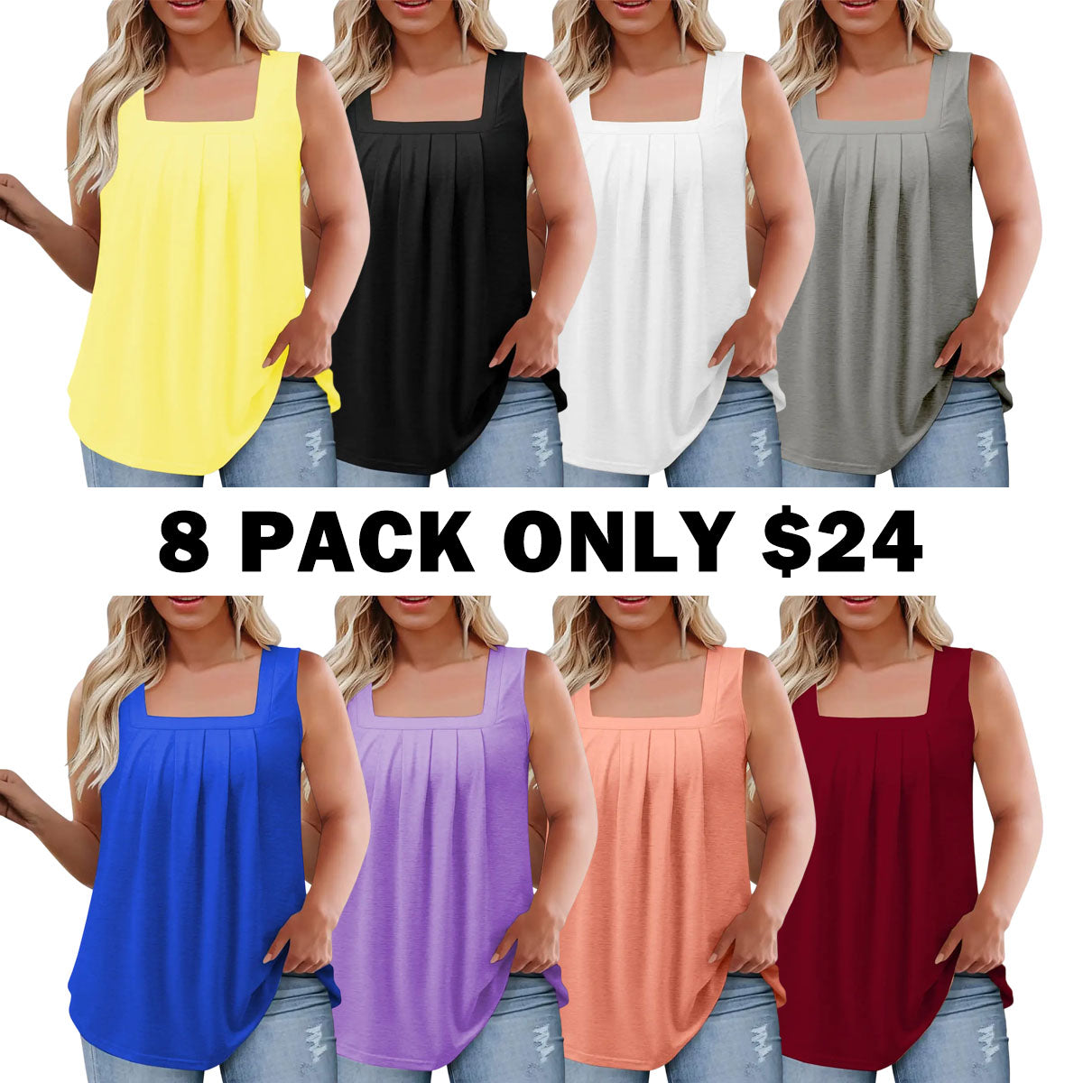 Loose Fit Summer Sleeveless Square Neck Tops