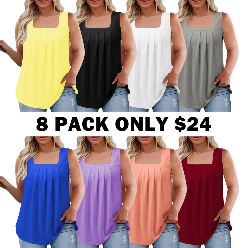 Loose Fit Summer Sleeveless Square Neck Tops