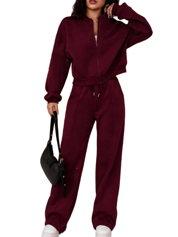 Casual Striped Long Sleeve Zipper Jacket and Pants Set