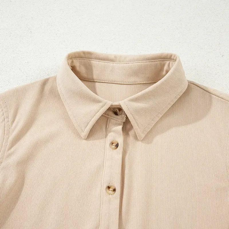 Women's Corduroy Half Button Collared Mini Dress with Pocket