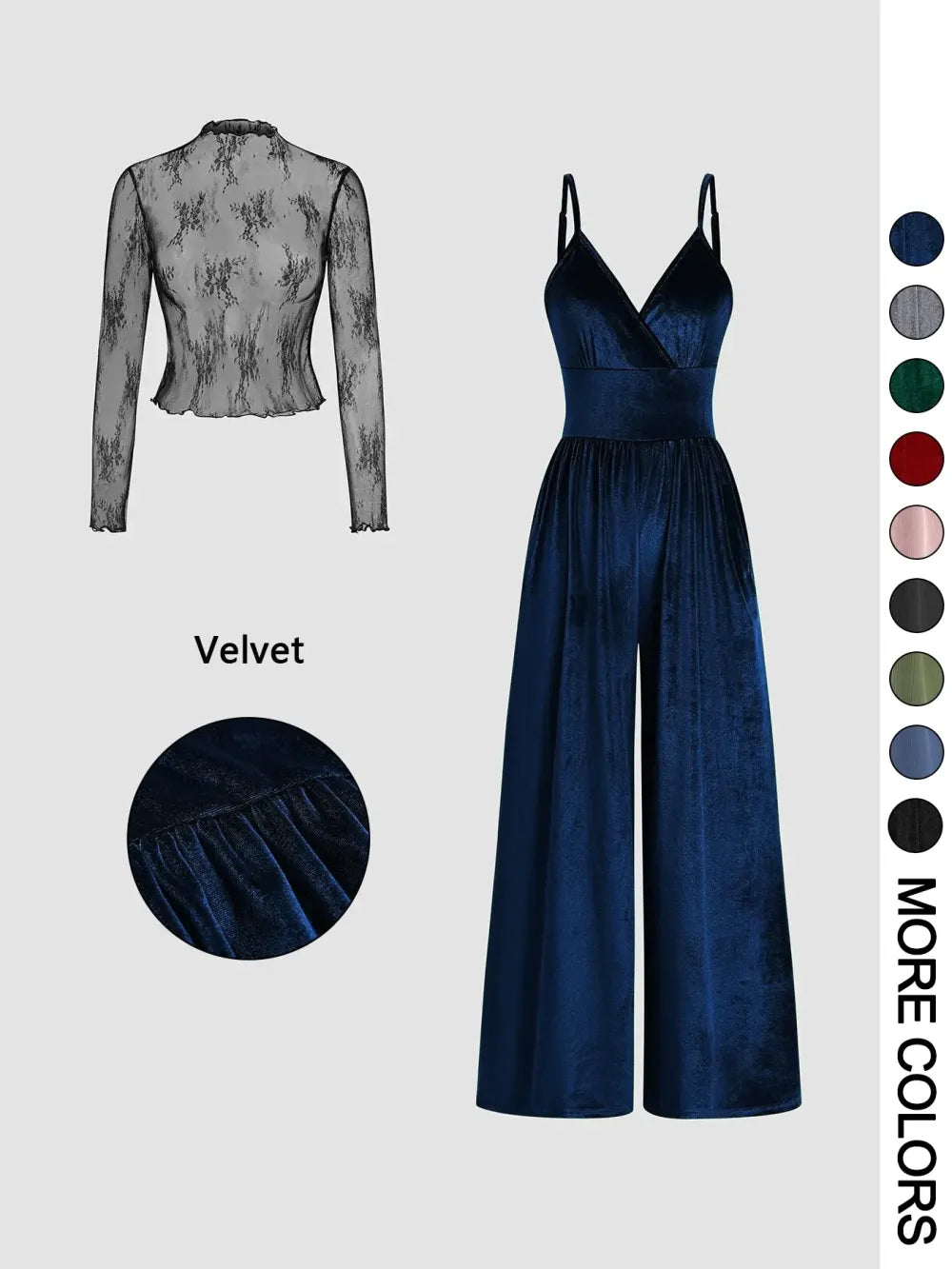 Women's Knitted Lace Tee & High Waist Pocket Jumpsuit Two-piece Set