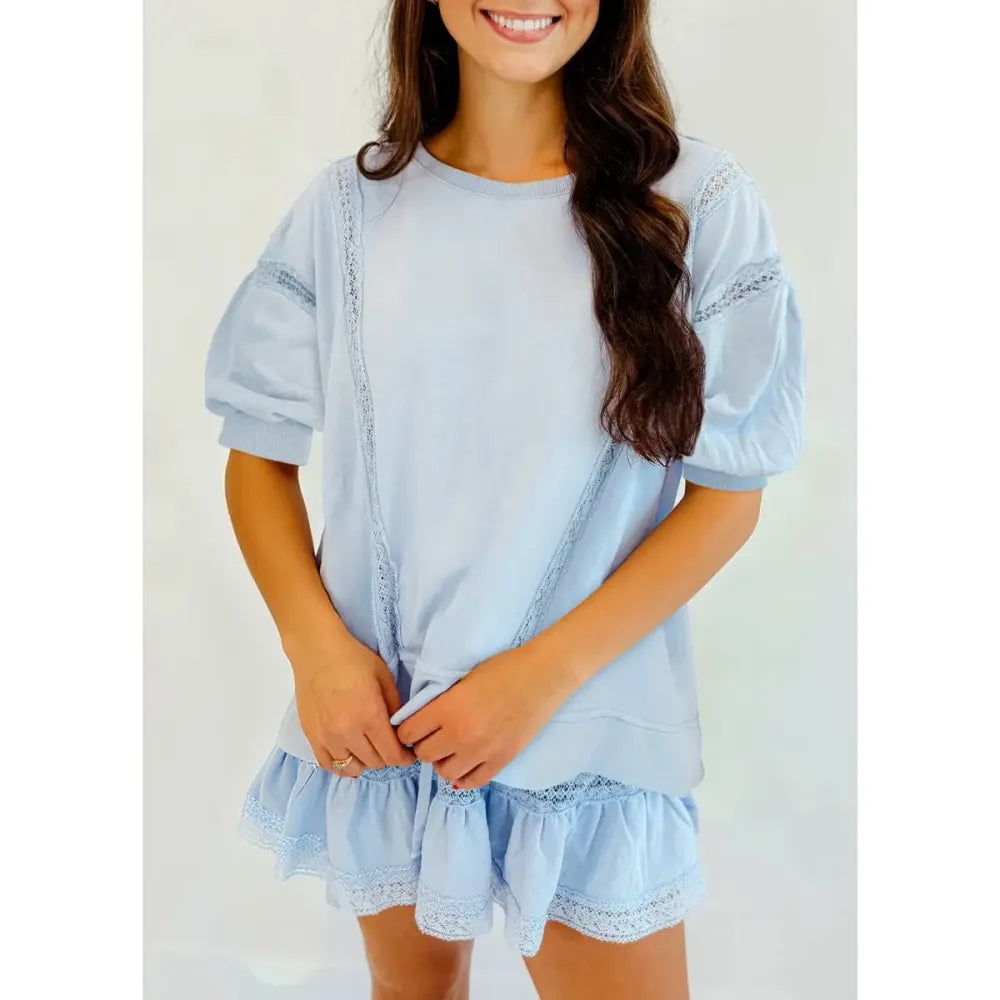 Women's 2 Piece Cotton Lace Trim Outfit Set
