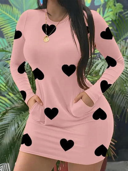 Women's Heart Pattern Long Sleeve Dress