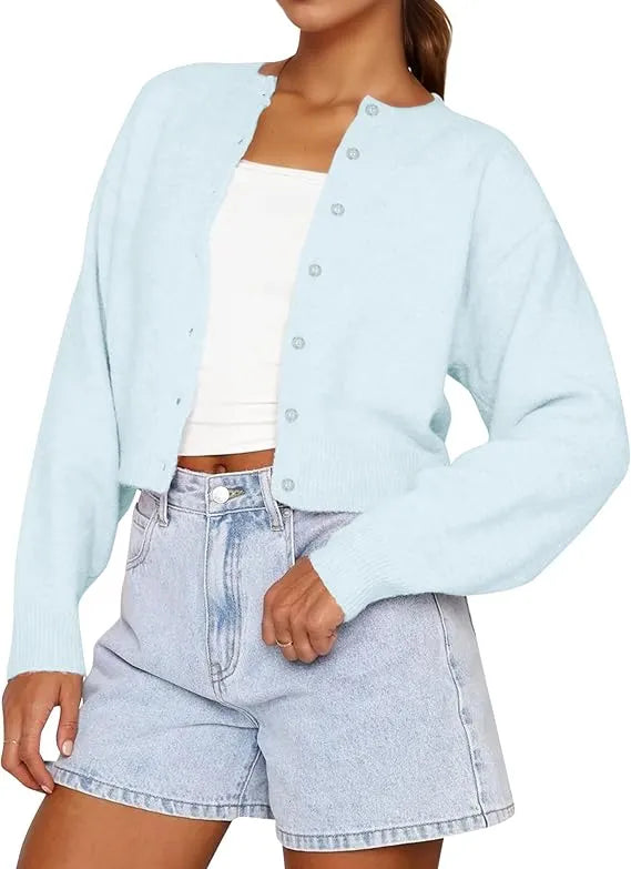 Women's Plain Button Front Longsleeves Cardigan
