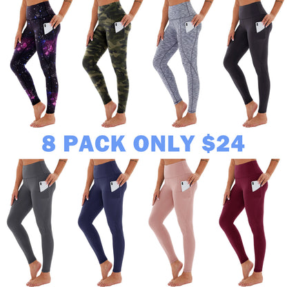 Women's High Waisted Tummy Control 4/8 Pack Leggings with Pockets