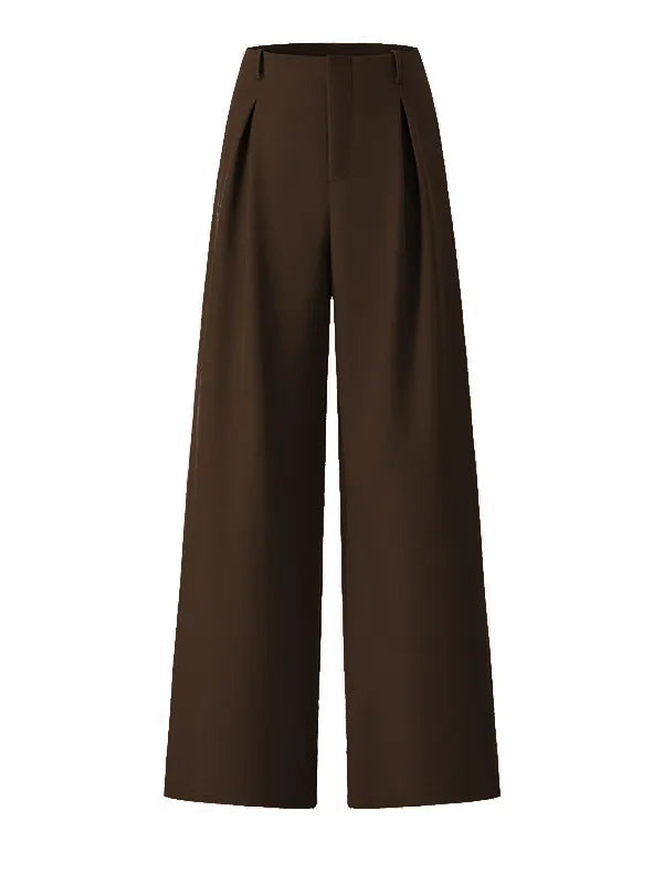 Women's Solid Color Plicated Pocket Wide Leg Pants