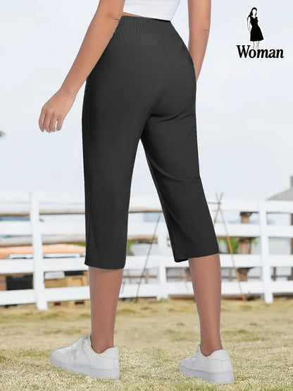 Women’s ice silk breathable high-stretch capri pants