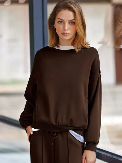 2-Piece Long Sleeve Sweatshirt Drawstring Straight Leg Pants