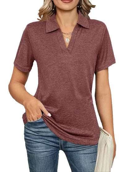 Women's Solid Color Basic Polo Shirt