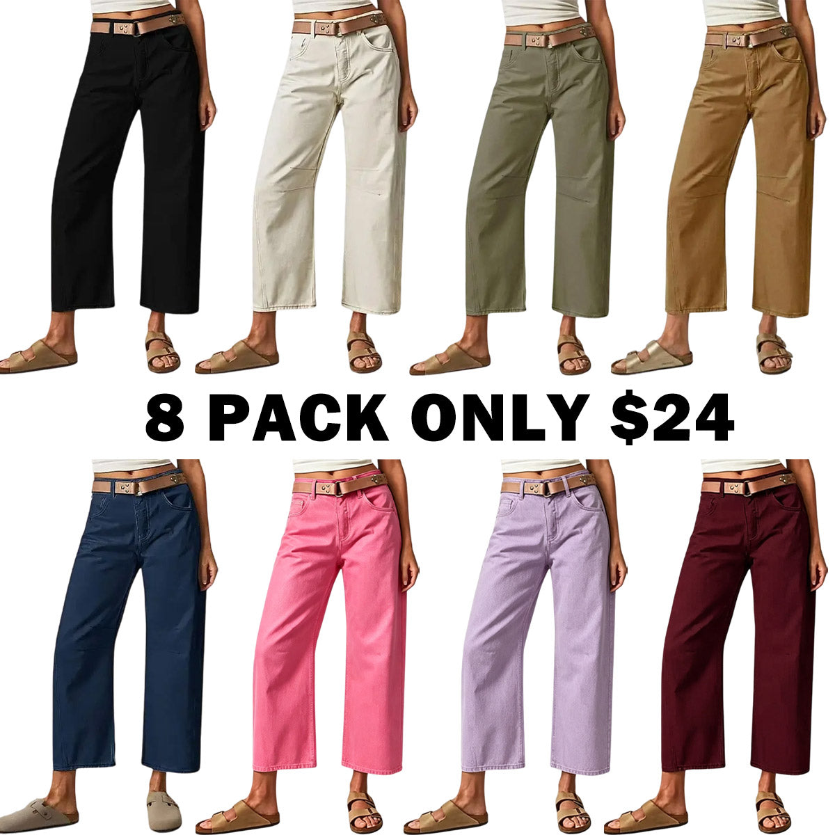 Solid Stitch Detail Mid Waist Crop Baby Barrel Pants