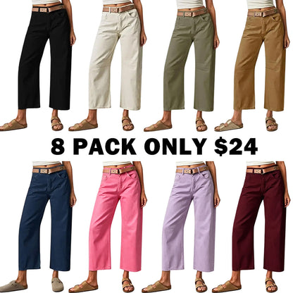 Solid Stitch Detail Mid Waist Crop Baby Barrel Pants