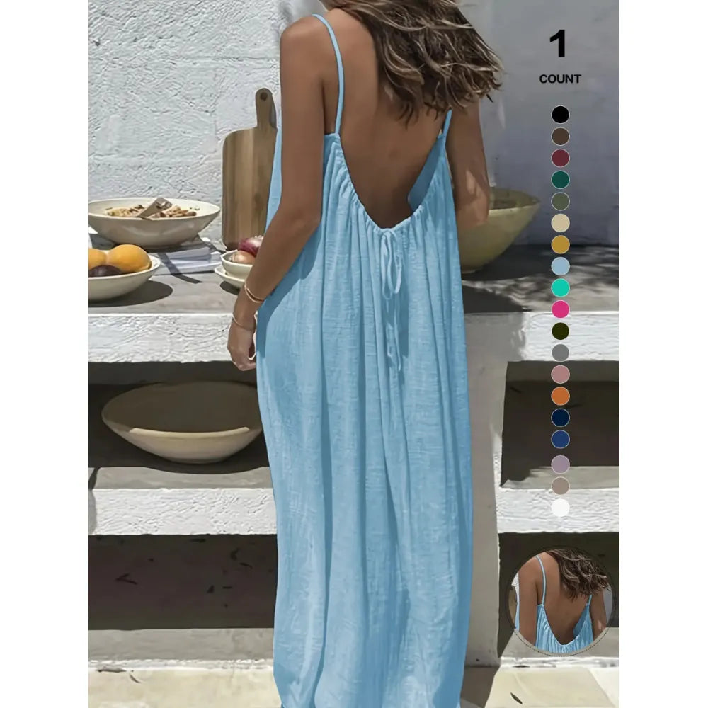Womens Summer Casual Sleeveless Backless Cami Sundress 2026 Vacation House Dress