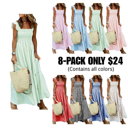 Women's Retro Plaid Smocked Dress