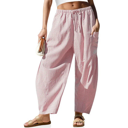 Women‘s Wide Leg Gingham Striped Plaid Pants