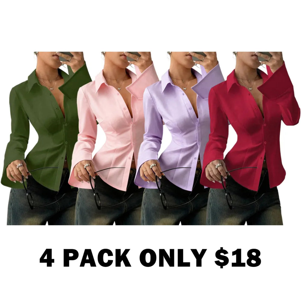 Women's slim-fit button-down long-sleeved shirt