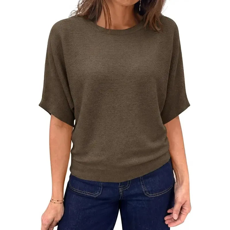 Boat Neck Lightweight Loose Fitting Knit Tops