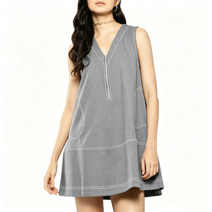 Women's Half-Zip Cotton A-Line Mini Dress