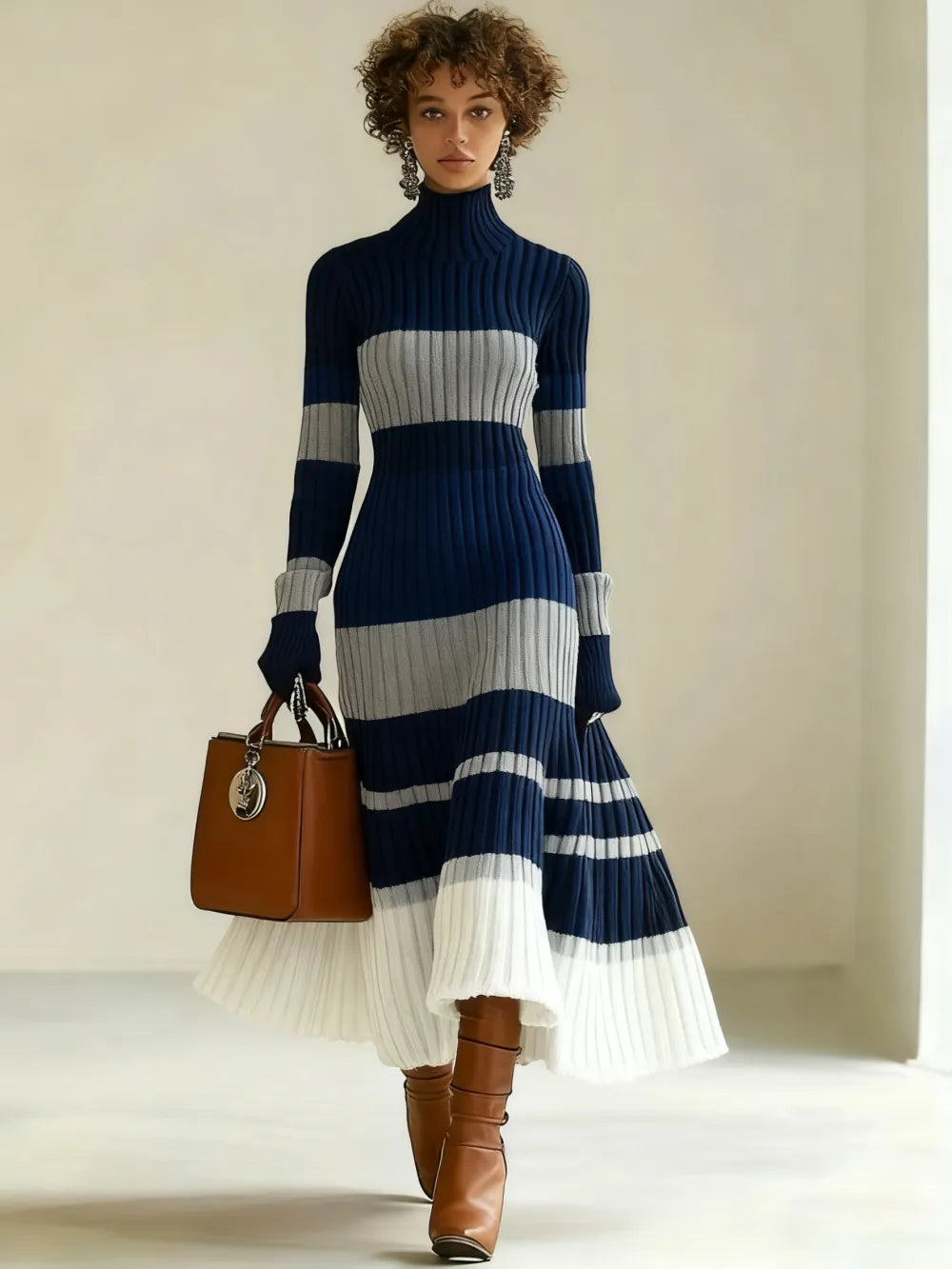 Women's Knit Dress, High Neck Long Sleeve Mermaid Tail Design