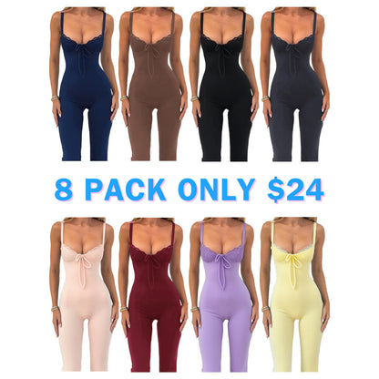 Women's Contrast Lace Knot Front Cami Jumpsuit