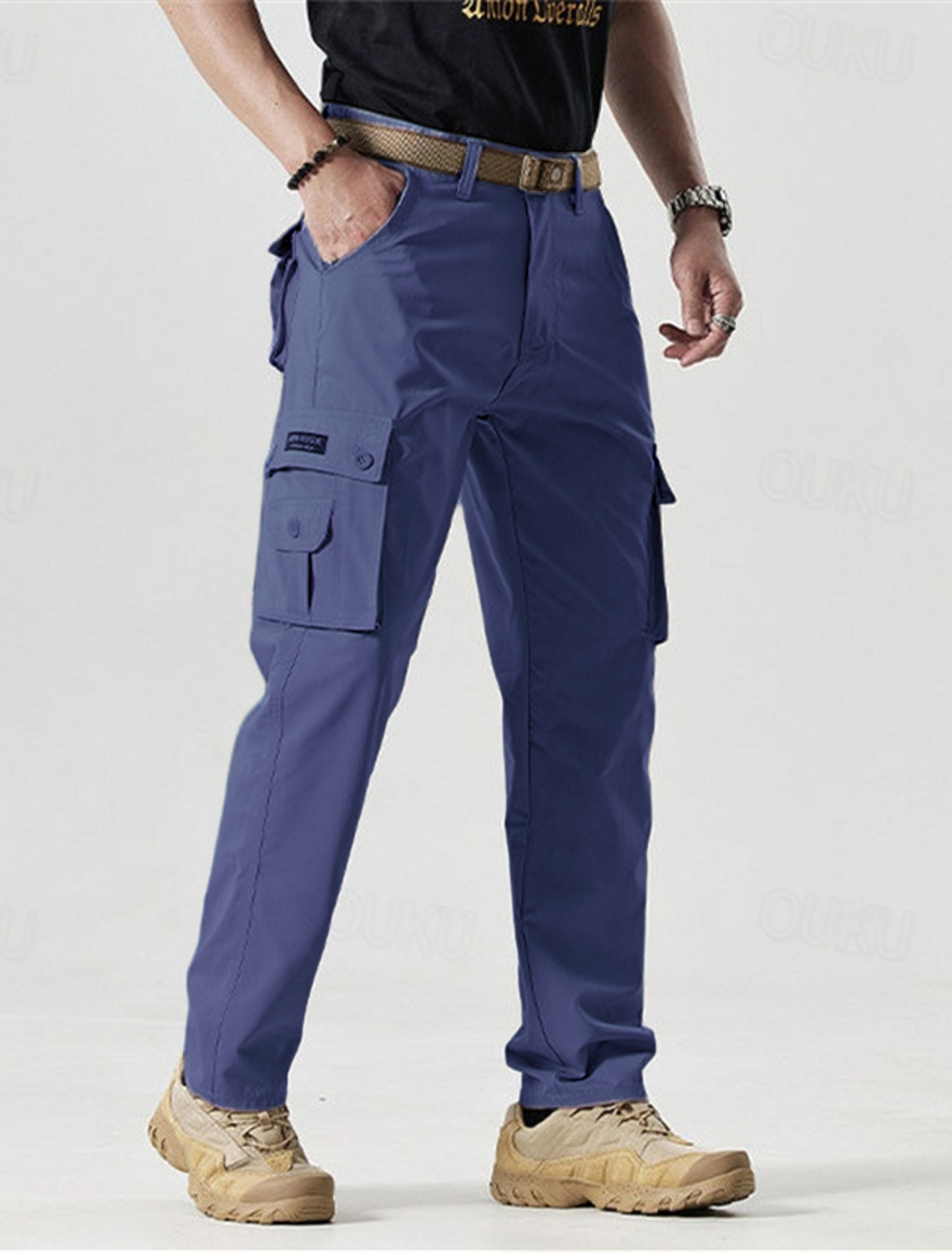 2026 Hot Sale-Men's Solid Color Patched Zipper Fly Cargo Pants