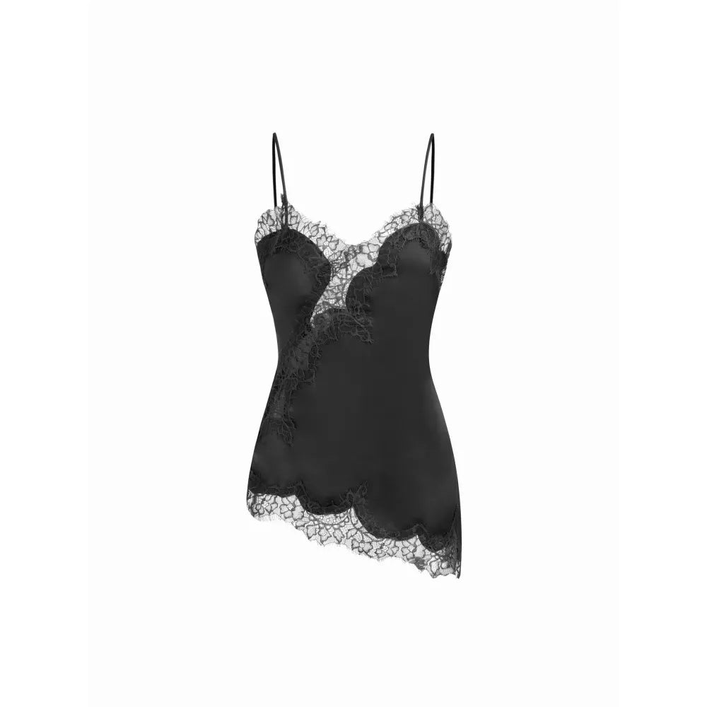 V-neck Floral Lace Lettuce Trim Cami Blouse