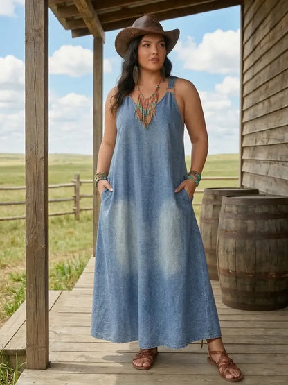 Women’s Sleeveless Denim Maxi Dress