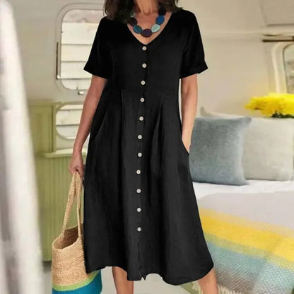 Women's Cotton Linen Midi Dress