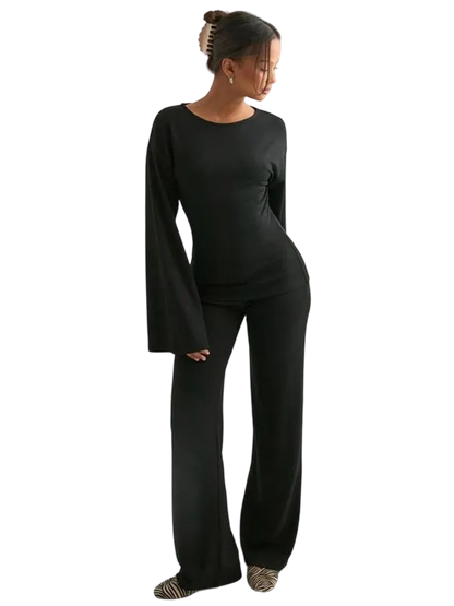 Long Sleeve Top & Straight Leg Pants Set