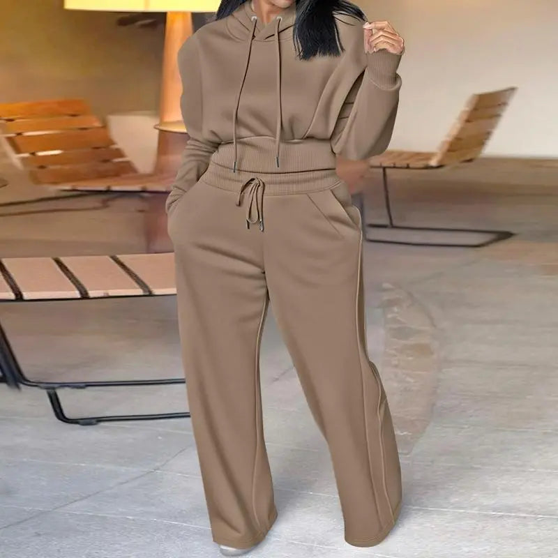 Long Sleeve Sweatshirt and Casual Wide Leg Sweatpants Set