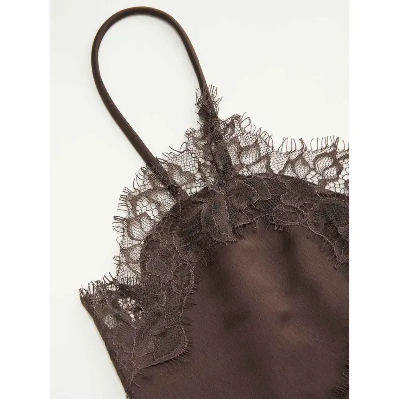 V-neck Floral Lace Lettuce Trim Cami Blouse