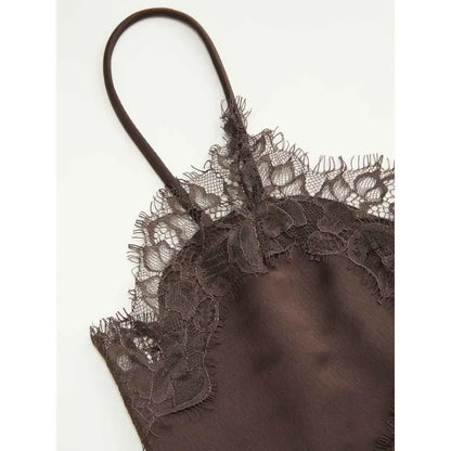 V-neck Floral Lace Lettuce Trim Cami Blouse