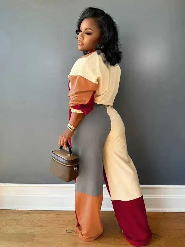 Set Women's Colorblock Zip Up Jacket & Wide Leg Pants