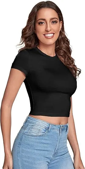 Women's Basic Casual Summer Crop Tee Tops