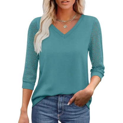 3/4 Long Sleeve V-Neck Lace Tunic