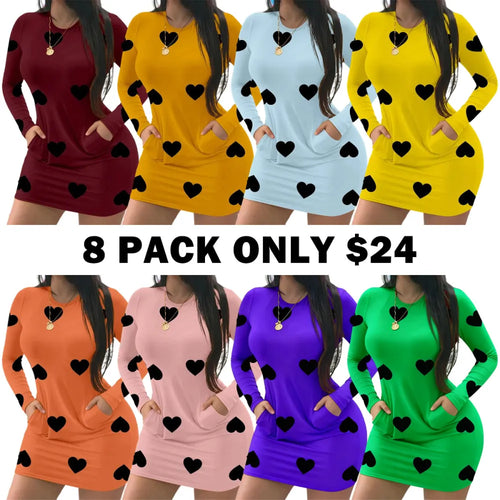 Women's Heart Pattern Long Sleeve Dress