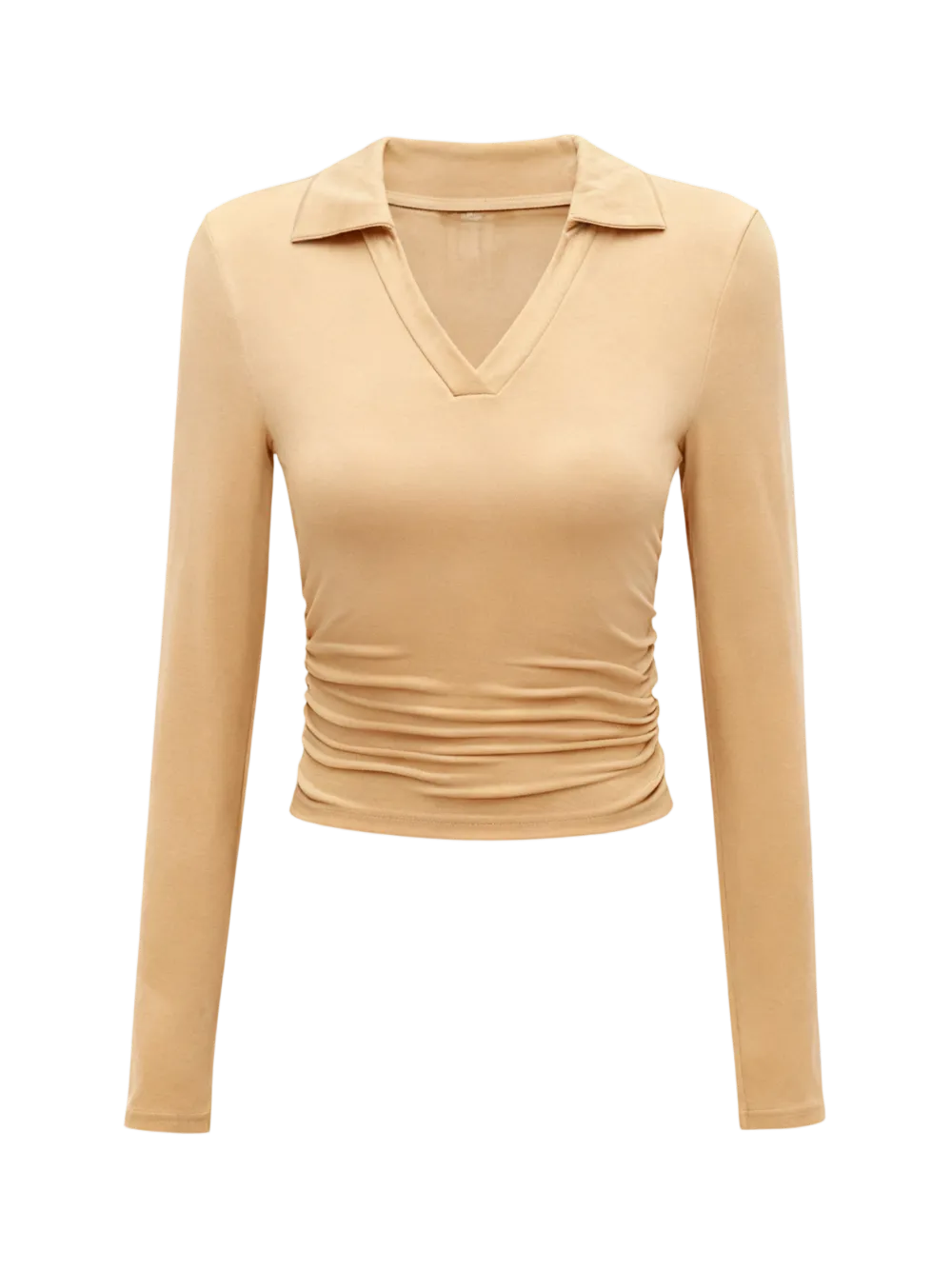 Knit Solid Color Long Sleeve V Neck Top