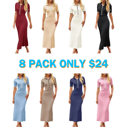 Women's V Neck Ribbed Knit Maxi Dress
