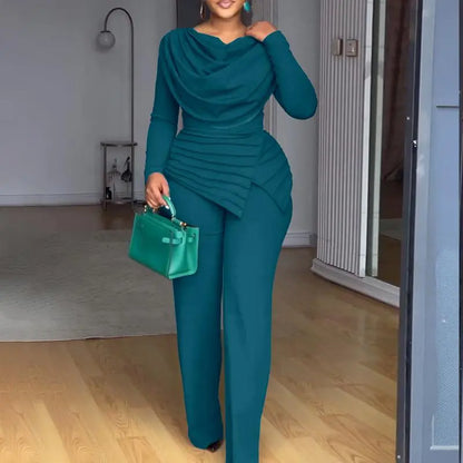 Cowl Neck Asymmetrical Patchwork Ruched Jumpsuit