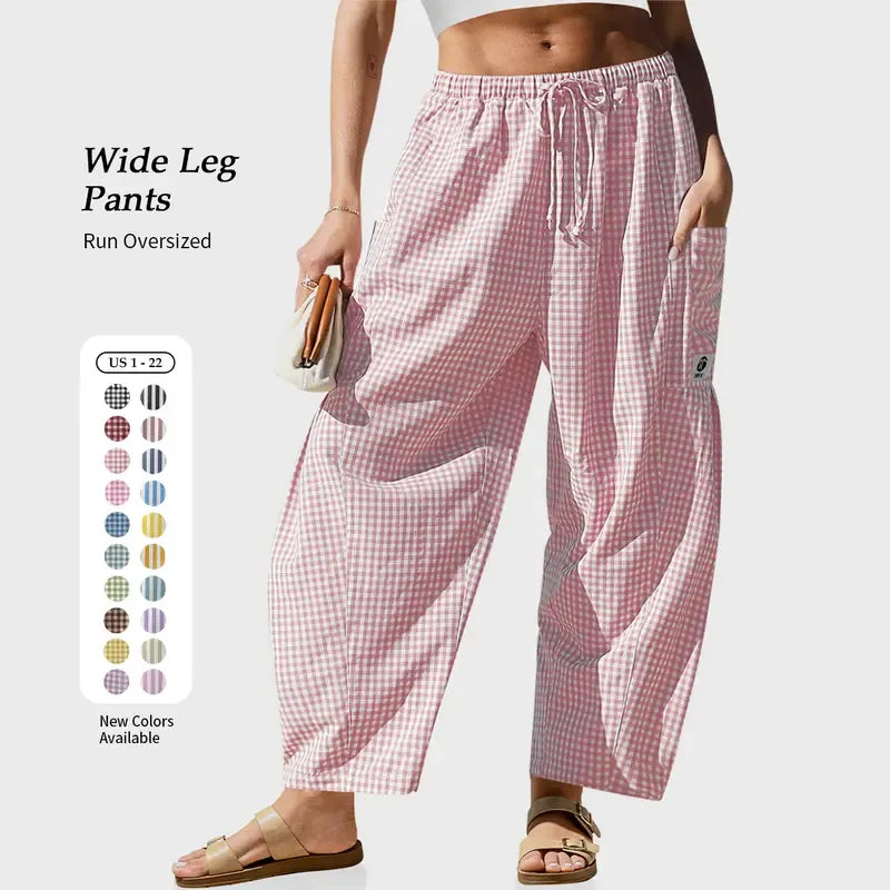Women‘s Wide Leg Gingham Striped Plaid Pants