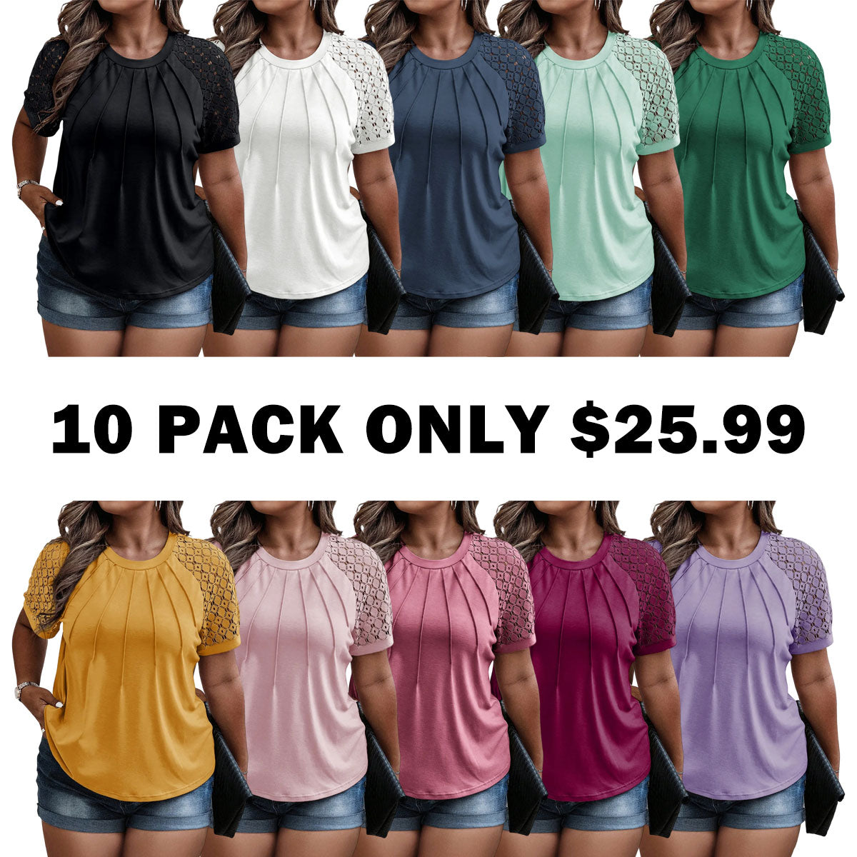 Plus Size Tops for Women Summer Lace Short Sleeve Crewneck