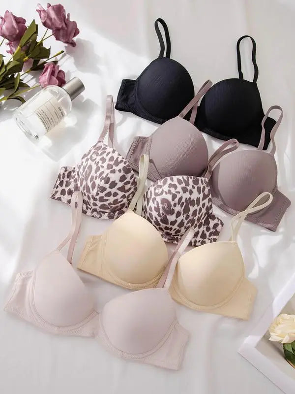 Women's Solid & Leopard Print Underwire Bra