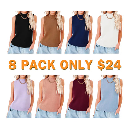 Women Knit Tank Tops Sleeveless Turtleneck Cami Shirts Sweater Vests