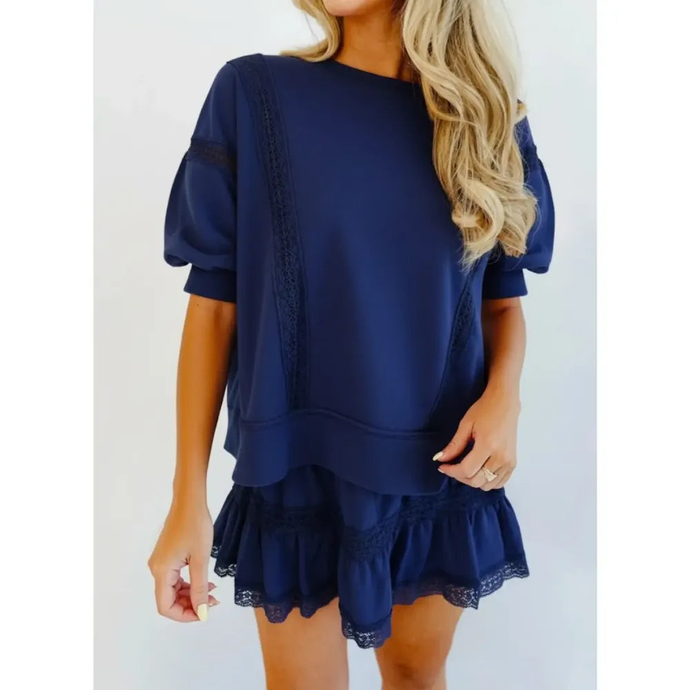 Women's 2 Piece Cotton Lace Trim Outfit Set