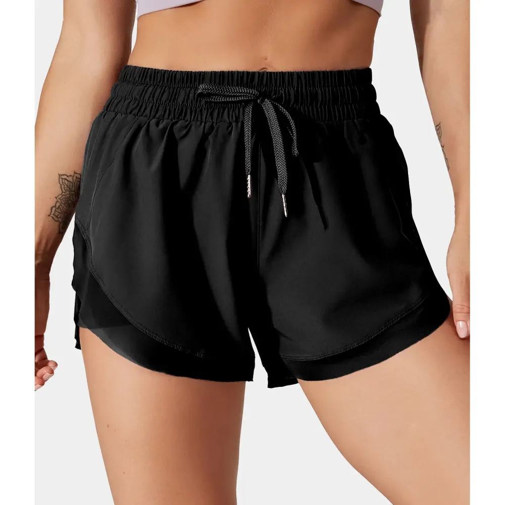 Drawstring Contrast Flowy Mesh Dolphin 2-in-1 Shorts