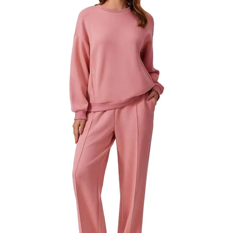 2-Piece Long Sleeve Sweatshirt Drawstring Straight Leg Pants