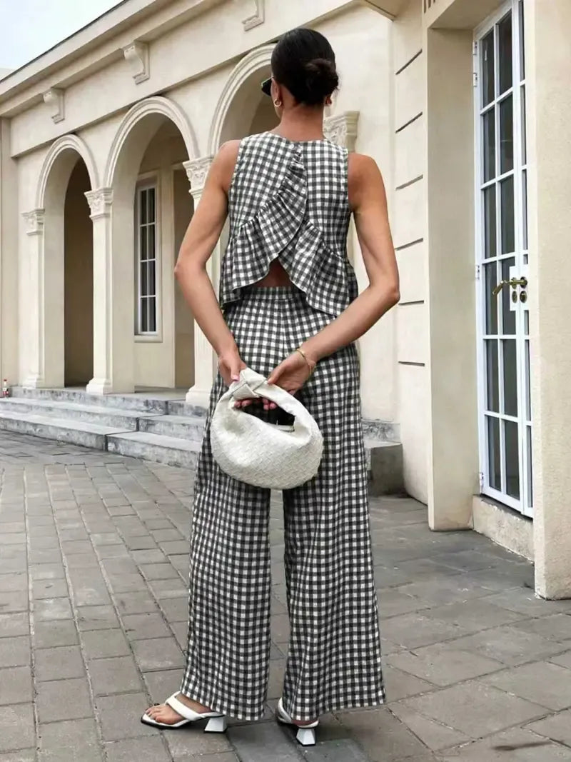 Women's Casual Sleeveless Top + Striped Pants Set