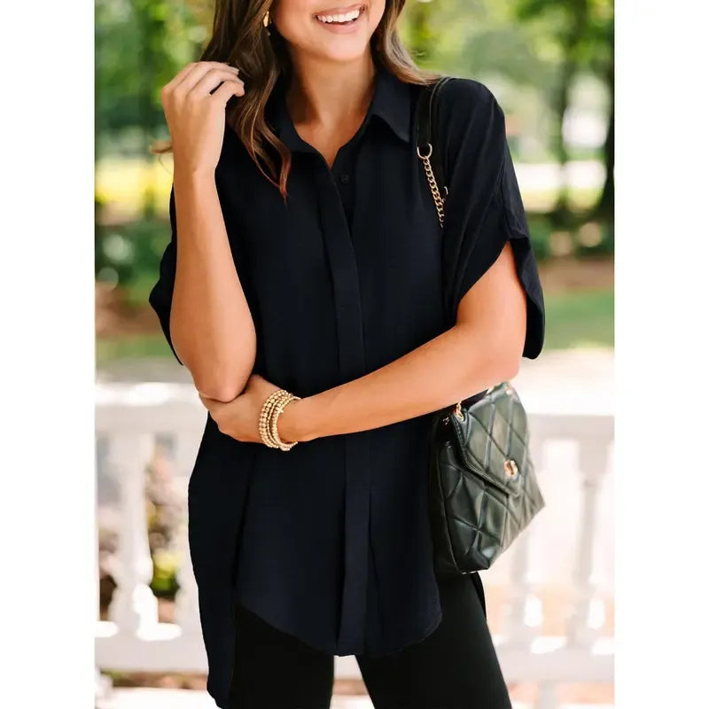 Women's Solid Short Sleeve Blouses