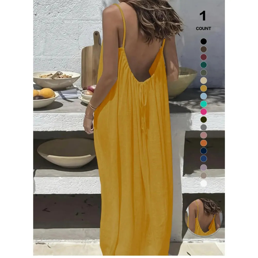 Womens Summer Casual Sleeveless Backless Cami Sundress 2026 Vacation House Dress