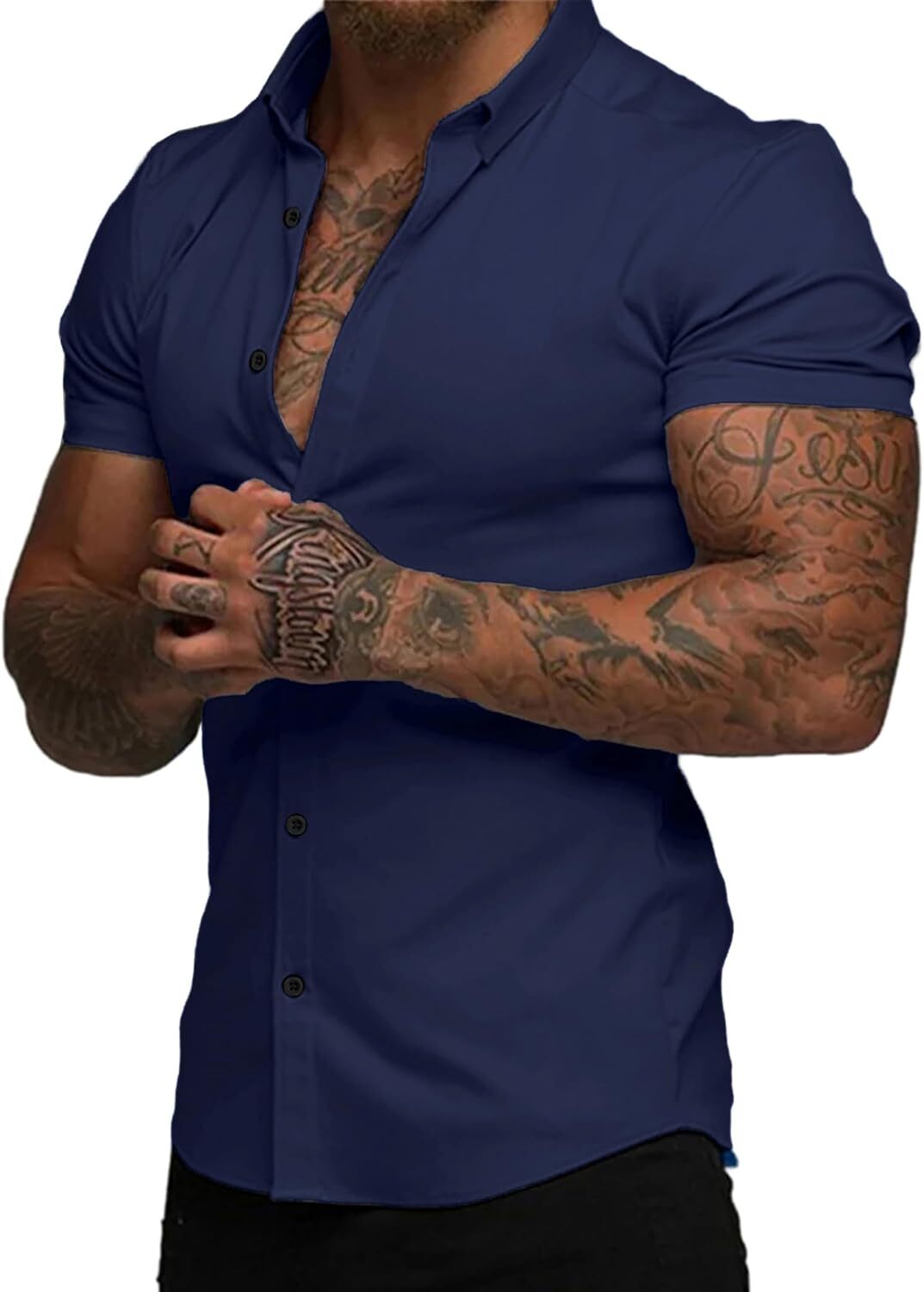 Men's slim fit stretch wrinkle-free button shirt
